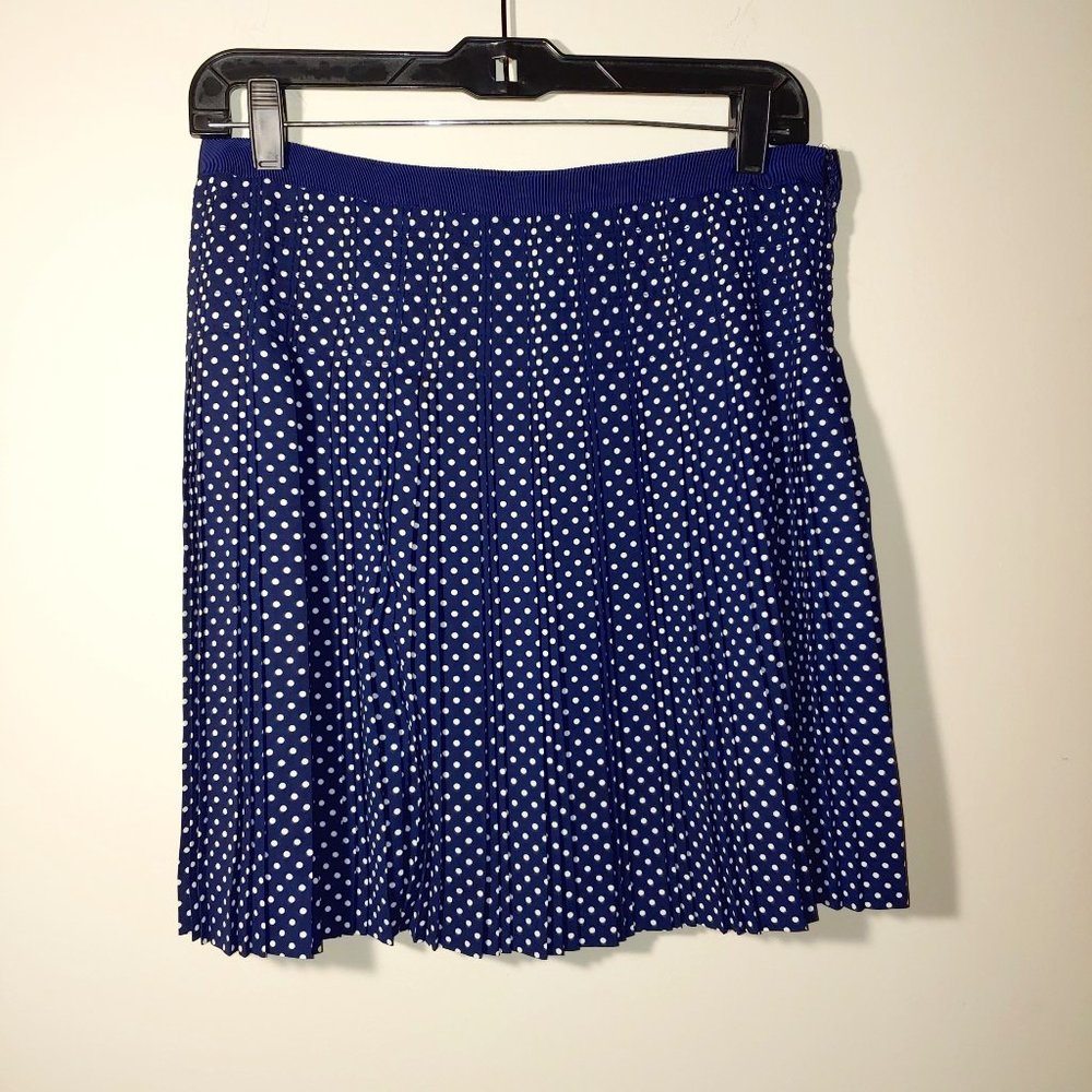 J. Crew Polka Dot Pleated Skirt Size 6 Navy Blue